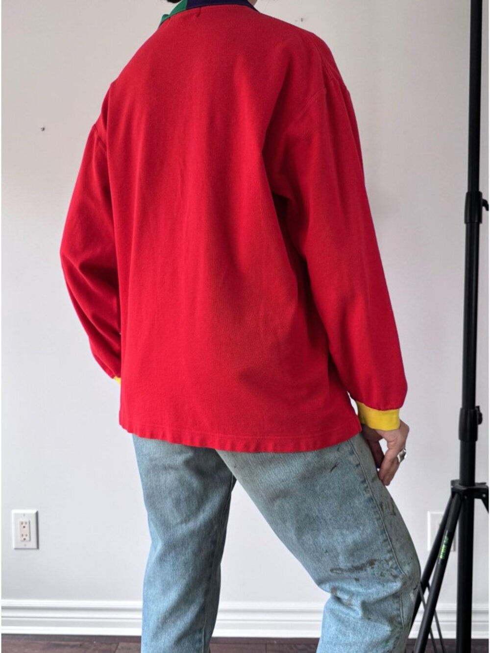 90s vintage Made in Japan red colorblock novelty golf collared cotton shirt - Picture 5 of 9